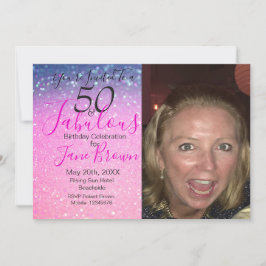 50 och Fabulous Lila Glitter Rosa bjudande in Inbjudningar