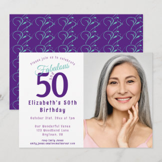 50 och Fabulous Lila Turquise typography Inbjudningar