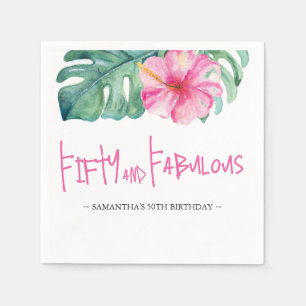 50 och Fabulous Luau Theme Birthday Watercolor Pappersservett