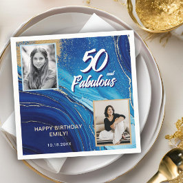 50 och Fabulous Marble Glitter 2 Photo Birthday Pappersservett