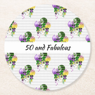 50 och Fabulous Mardi Gras Ballons Underlägg Papper Rund
