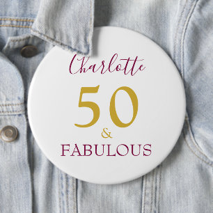 50 och Fabulous Modern 50:e födelsedag guld lila Knapp