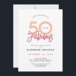 50 och Fabulous Modern 50:e födelsedagen Inbjudningar<br><div class="desc">Vi presenterar vår 50:e och Fabulous-moderna 50:e Födelsedagsfest inbjudan! Framsidan har sofistikerad persika, magenta och svart text, som är perfekt kontrasterad mot en ren vit bakgrund. Uttrycket "50 och Fabulous" är i mitten och visas i trendigets typografi som anger tonen för snyggten firande. Vänd det över för att visa baksidan,...</div>