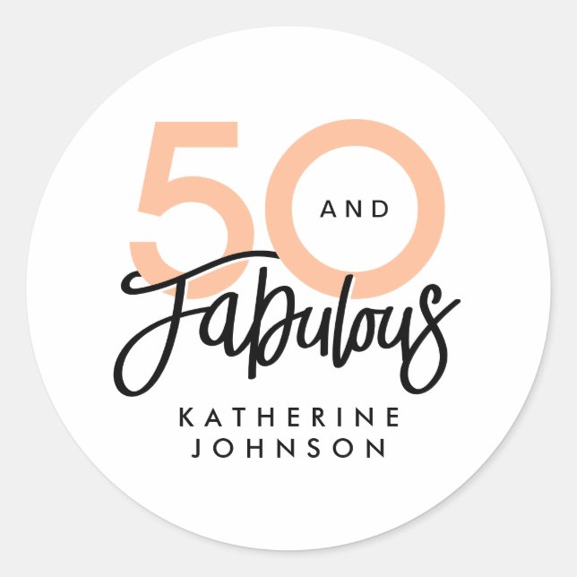 50 och Fabulous Modern 50:e födelsedagen Runt Klistermärke (Framsida)