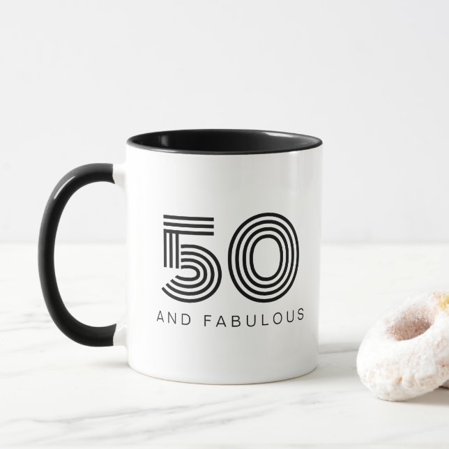 50 och Fabulous Modern Black 50 Birthday Mugg (Med munk)