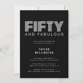 50 och Fabulous Modern Black White-Födelsedagsfest Inbjudningar
