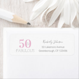 50 och Fabulous Modern Rosa Grått Birthday Returadress Etikett