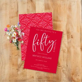 50 och Fabulous Modern Script Red Birthday Inbjudningar