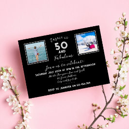 50 och Fabulous Modern Typography Black and White Inbjudningar