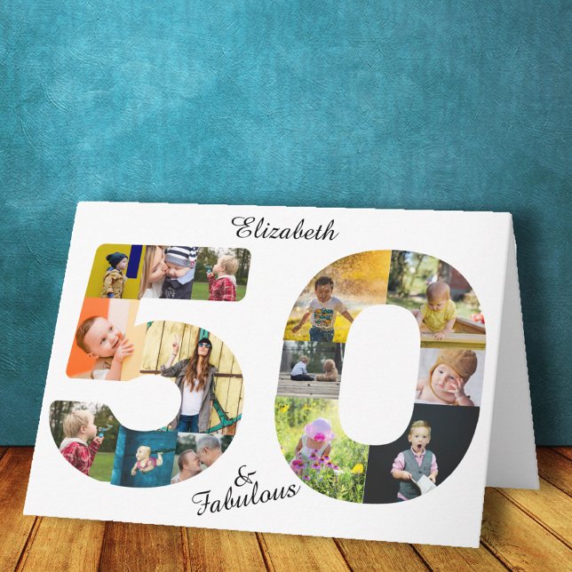 50 och Fabulous Multi Photo Friend 50:e födelsedag Kort (Skapare uppladdad)