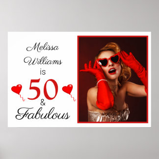 50 och Fabulous Namn Large Photo Red 50:e födelsed Poster