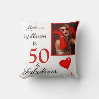 50 och Fabulous Namn och Photo Red 50:e födelsedag Kudde