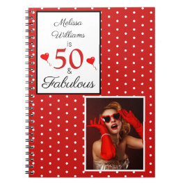 50 och Fabulous Namn Photo Red 50:e födelsedagen W Anteckningsbok