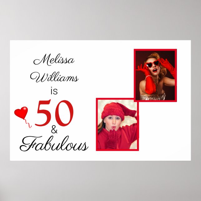 50 och Fabulous Namn Two Photos 50:e födelsedagen  Poster (Framsidan)