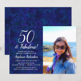 50 och Fabulous Navy Blue Photo Födelsedagsfest Inbjudningar