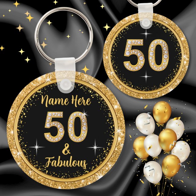 50 och Fabulous Party favors, Personlig Nyckelring (Fifty & Fabulous. 50th birthday party favors for adults. Elegant 50th birthday favors, personalized.)