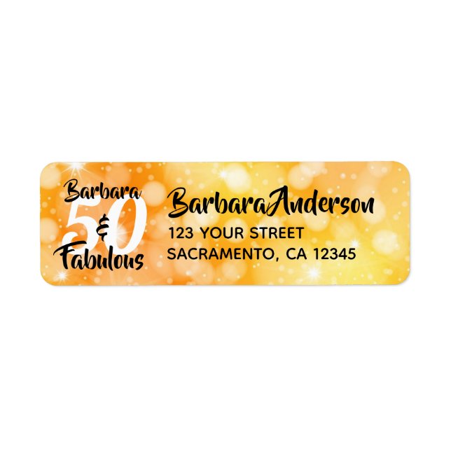 50 och Fabulous Personlig Birthday Part Returadress Etikett (Framsidan)