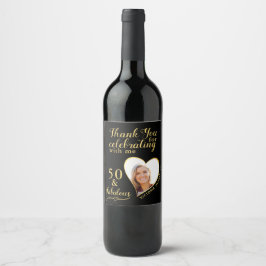 50 och Fabulous Photo Black och Guld Birthday Vinflaska Etikett