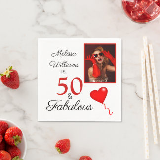 50 och Fabulous Photo med Namn Red 50:e födelsedag Pappersservett