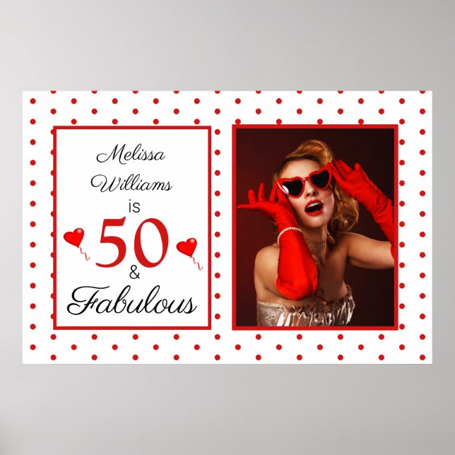 50 och Fabulous Photo Red 50 Birthday WH Red LG Poster (Framsidan)