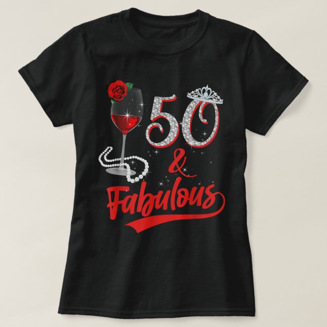 50 och Fabulous Queen Grattis på födelsedagen 50:e T Shirt (Design framsida)