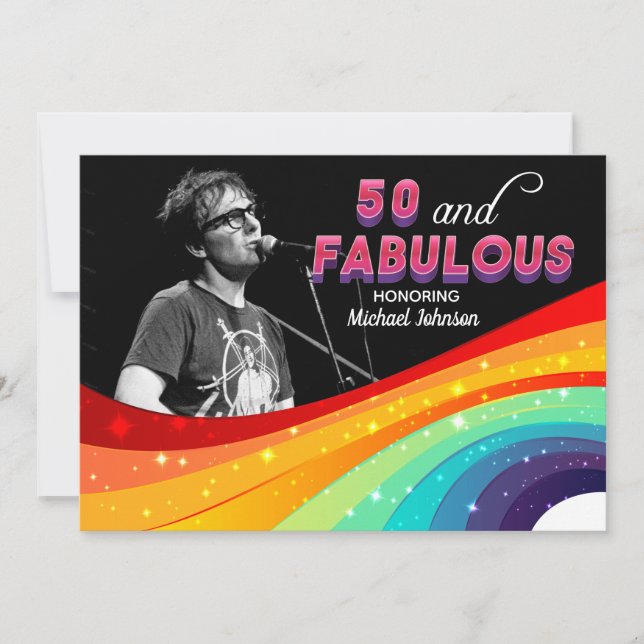 50 och Fabulous Rainbow Gay pride Photo Birthday Inbjudningar (Framsida)