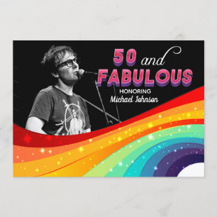 50 och Fabulous Rainbow Gay pride Photo Birthday Inbjudningar