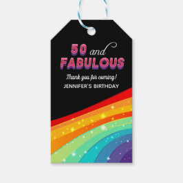 50 och Fabulous Rainbow Gnistra Birthday Tack Presentetikett
