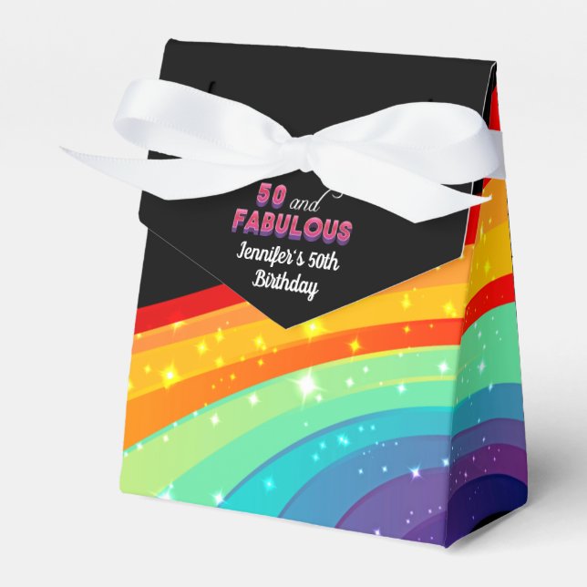 50 och Fabulous Rainbow Gnistra Födelsedagsfest Presentaskar (Framsidan Sidan)