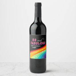 50 och Fabulous Rainbow Gnistra Födelsedagsfest Vinflaska Etikett