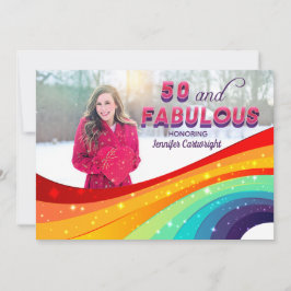 50 och Fabulous Rainbow Gnistra Photo Birthday Inbjudningar
