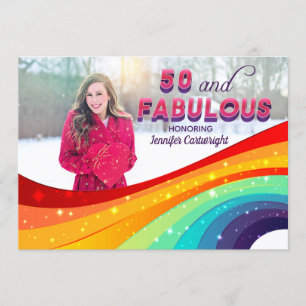 50 och Fabulous Rainbow Gnistra Photo Birthday Inbjudningar