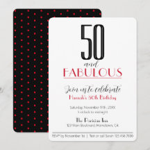 50 och Fabulous Retro Birthday Red and Black Invit