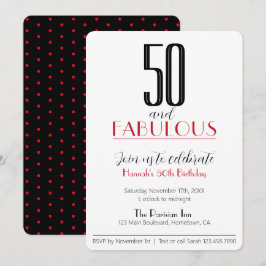 50 och Fabulous Retro Birthday Red and Black Invit Inbjudningar