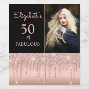 50 och Fabulous Ro Guld Drips Födelsedagsfest Win Vinflaska Etikett