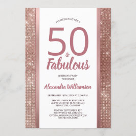 50 och Fabulous Ro Guld Glam 50:e Födelsedagsfeste Inbjudningar