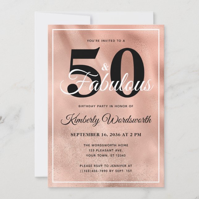 50 och Fabulous Ro Guld Glam Födelsedagsfest Inbjudningar (Framsida)