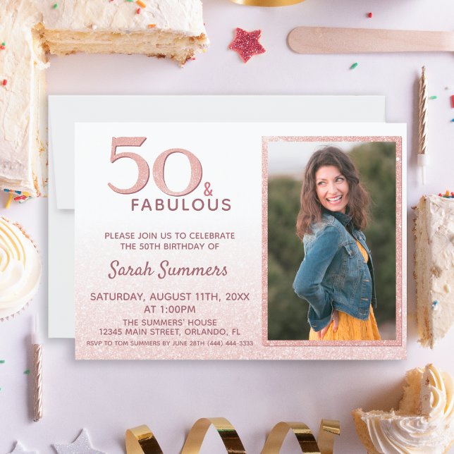 50 och Fabulous Ro Guld Glitter Elegant Birthday Inbjudningar (Skapare uppladdad)