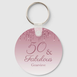 50 och Fabulous Ro Guld Rosa Dripping Glitter Nyckelring