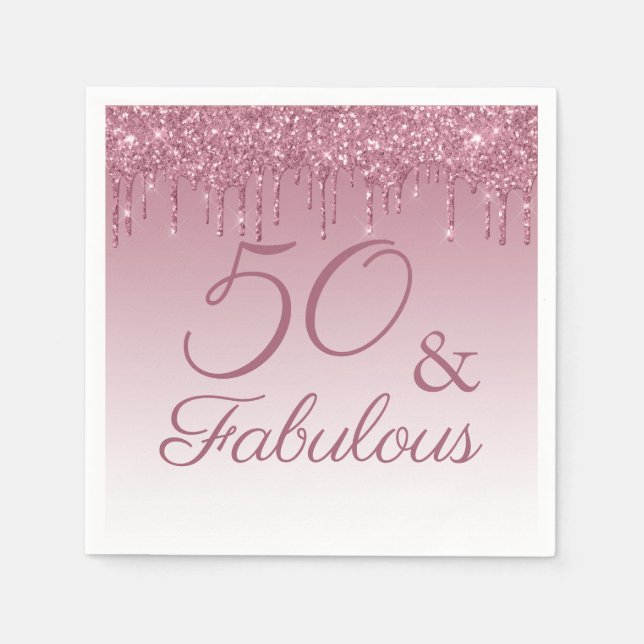 50 och Fabulous Ro Guld Rosa Dripping Glitter Pappersservett (Framsidan)