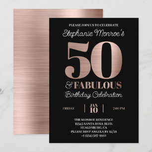50 och Fabulous Ro Guld Typography Birthday Inbjudningar