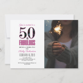50 och Fabulous Rosa 50:e Födelsedagsfesten Photo Inbjudningar