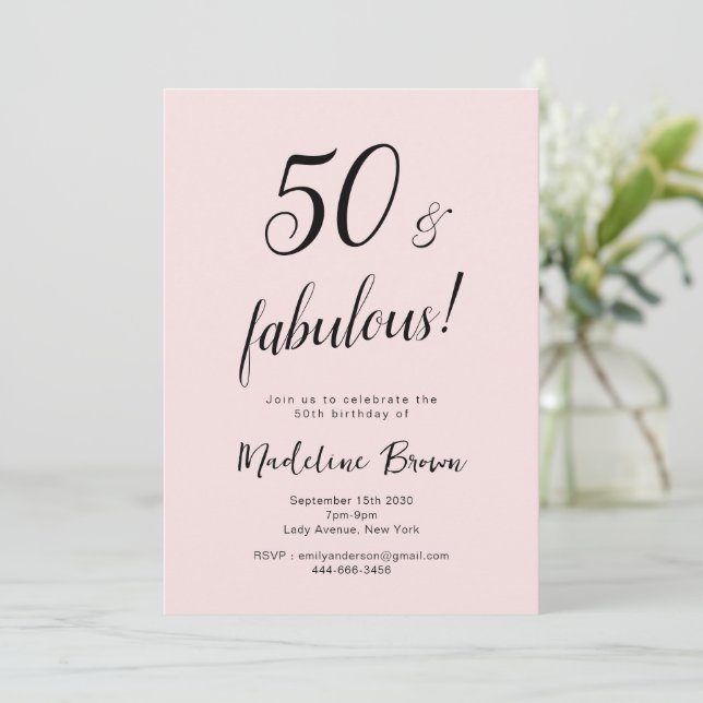 50 och Fabulous  Rosa Black 50:e födelsedagen Inbjudningar (Stående Fram)