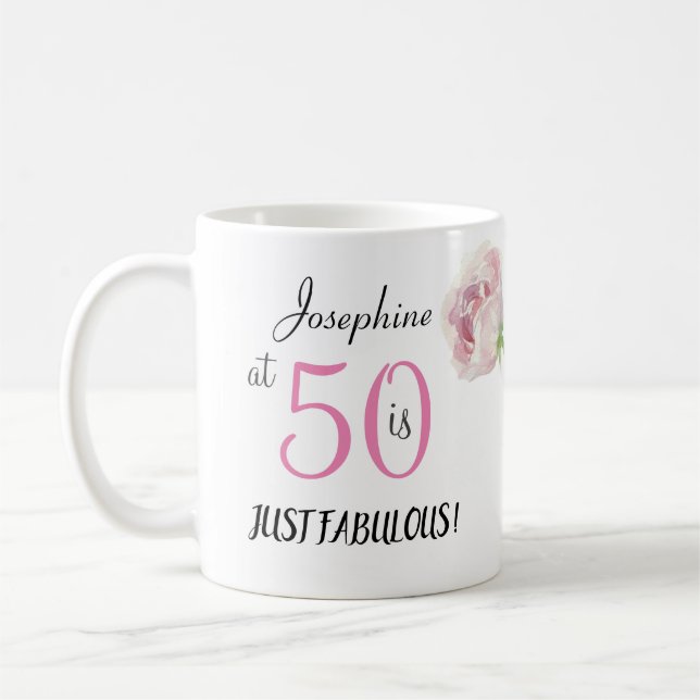 50 och Fabulous Rosa Black 50 Födelsedagsfest Kaffemugg (Vänster)
