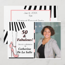50 och Fabulous Rosa Black Rand Photo Inbjudan