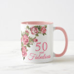 50 och Fabulous Rosa Blommigt | 50:e födelsedagspr Mugg<br><div class="desc">50 och Fabulous Rosa Blommigt | 50:e födelsedag Gift Mugg. Femtio och Fabulous! Elegant rosa blommigt 50:e Födelsedagsfestens gåva mugg. Chic rosa ros är grönt löv på vit bakgrund. Du kan anpassa skriptet typsnitt och font färg i designen. Vattenfärgen rosa ros är en digital grafik. Underbar presentidé för femtionde Födelsedagsfesten....</div>