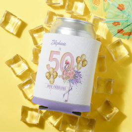 50 och Fabulous Rosa Blommigt Flamingo Can Cooler