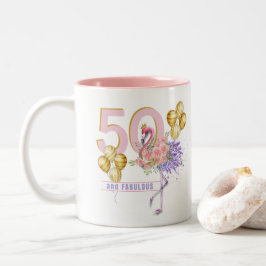 50 och Fabulous Rosa Blommigt Flamingo Mugg