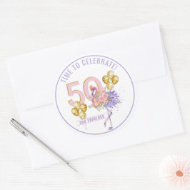 50 och Fabulous Rosa Blommigt Flamingo Runt Klistermärke