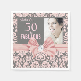 50 och Fabulous rosa Damask Diamond-bojfödelsedag Pappersservett